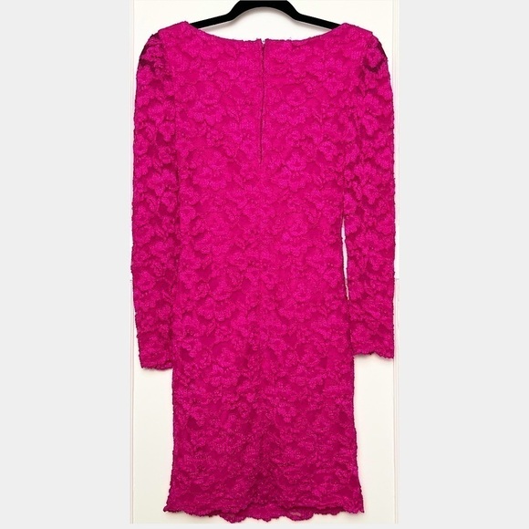SCOTT MCCLINTOCK Vintage 90s Pink Floral Lace Long Sleeve Bodycon Mini Dress XS - Picture 2 of 5